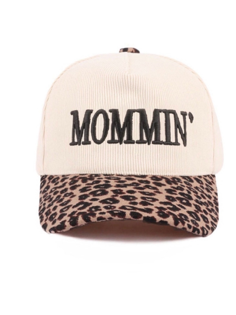 MOMMIN' Embroidered Baseball Cap with Leopard Brim